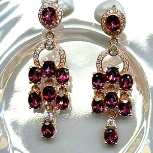 EG3  6.4CT Natural RASPBERRY GARNET (Rhodolite) Earrings 18K Rose Gold S925